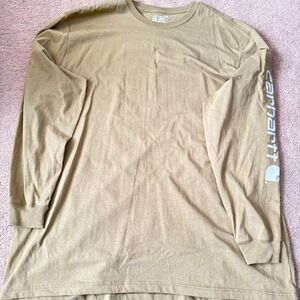 Carhartt Men's 3XL Tan Loose Fit Heavyweight LS Logo Graphic T-Shirt Workwear